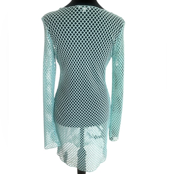 Aqua Mesh Long Sleeve CoverUp,tunic,body con,fishnet,sheer, beach, dress,New - Picture 4 of 6